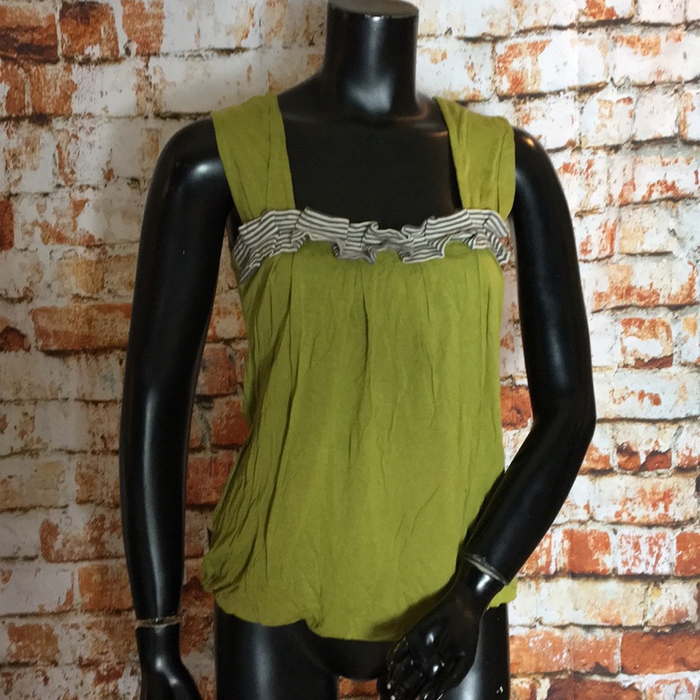 Anthropologie Little Yellow Button Green Tank Top